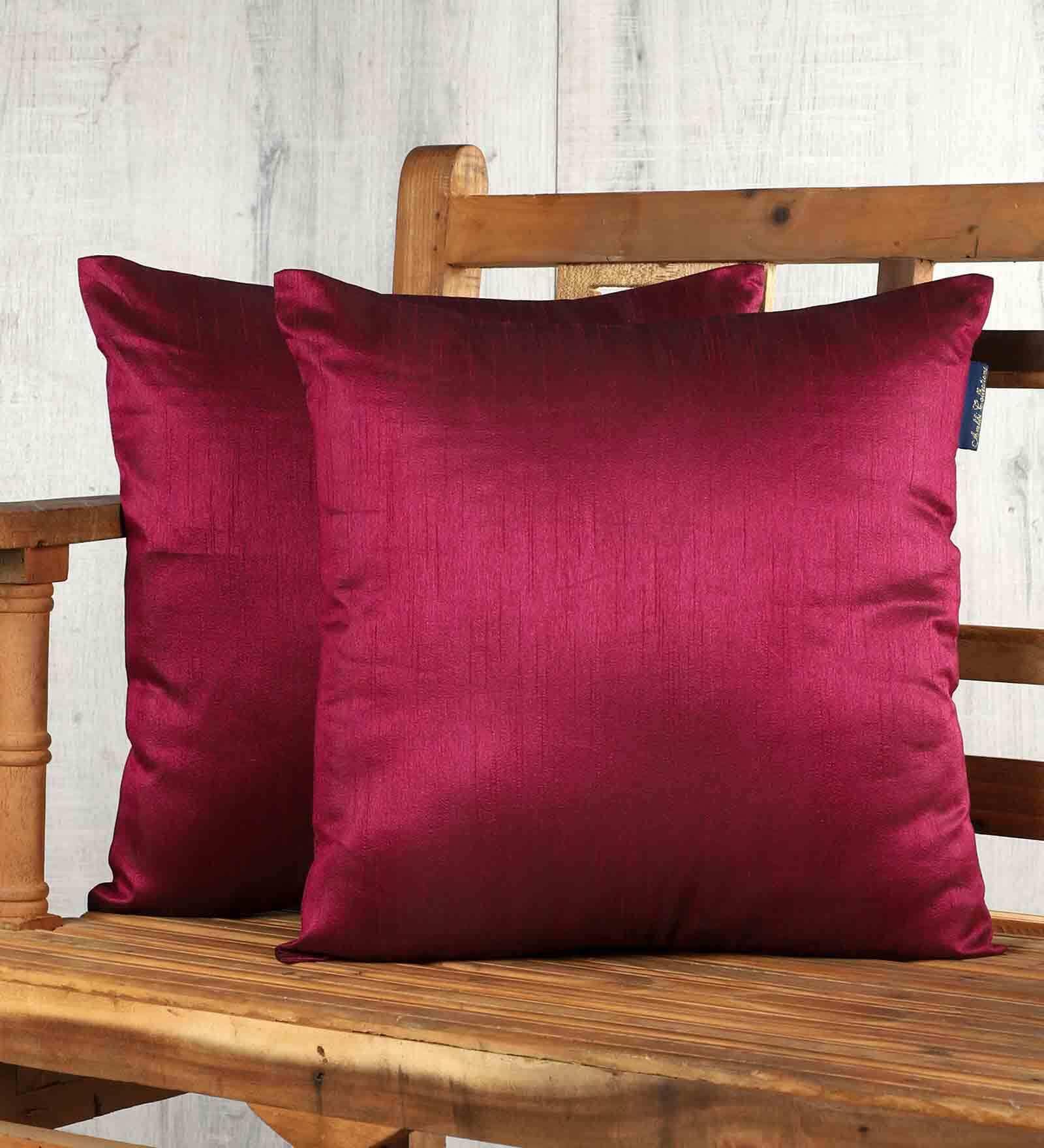 Plum Solid Silk Blend 16 x 16 Inches Cushion Cover