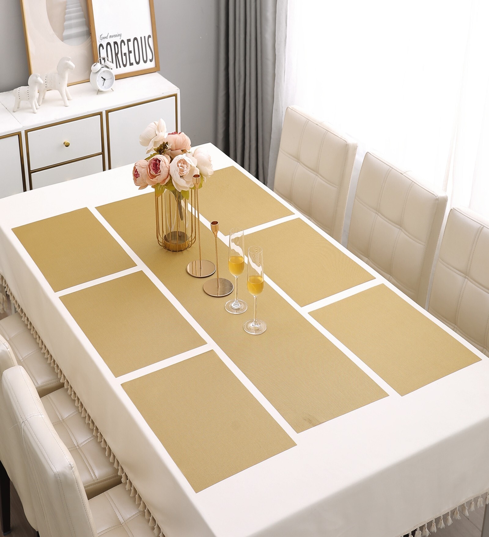 Buy Solid Gold 18 X12 PVC Table Linen Set Of 7 At 7 OFF By HOKIPO   Solid Gold  18 X12  Pvc Placemat  Set Of 7  Solid Gold  18 X12  Pvc Placemat  Set Of 7  2mafih 