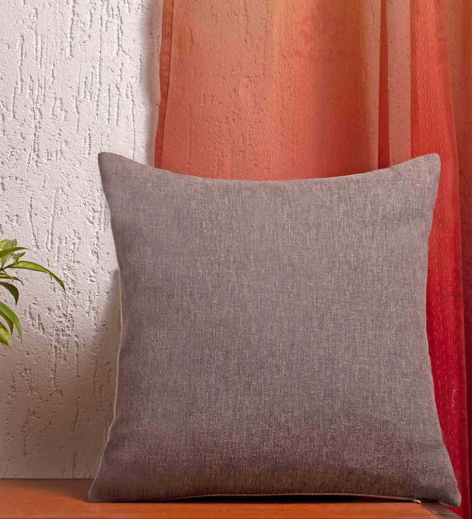 Grey Solid Cotton 16 x 16 Inches Cushion Cover