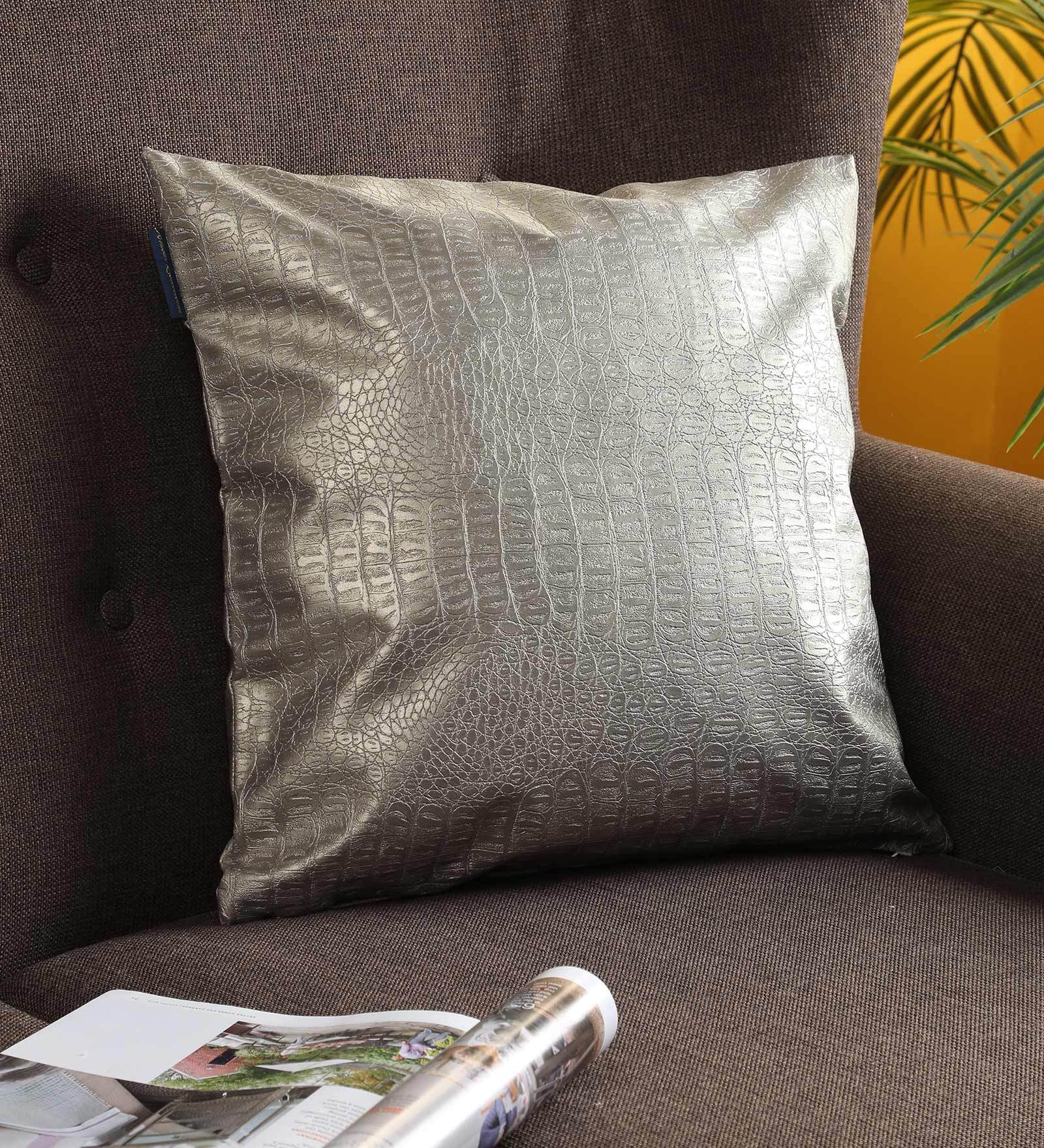 Buy Silver Textured Leather 16 x 16 Inches Cushion Cover at 79 OFF by