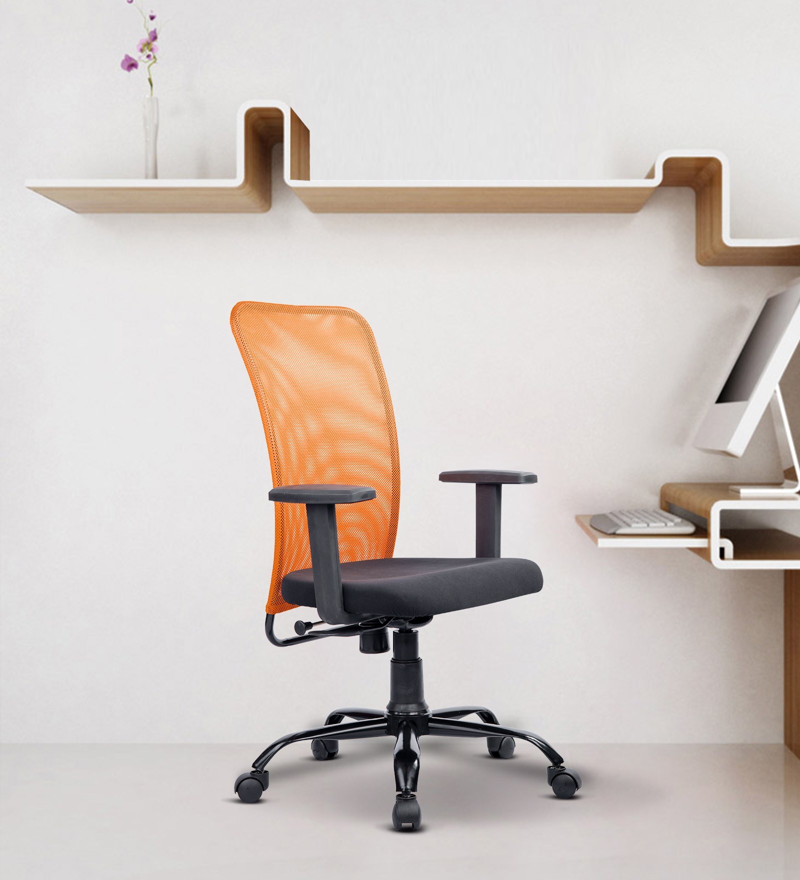 Solid Breathable Mesh  Ergonomic Chair In Orange Colour