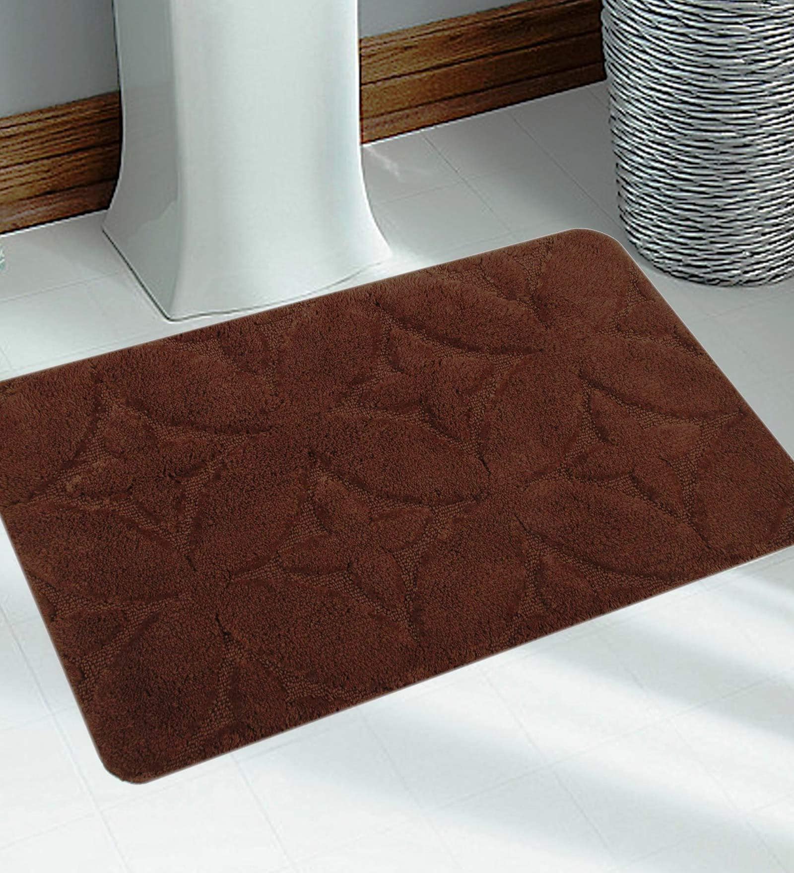 Brown Floral Cotton 32x20 Inches AntiSkid Bath Mat