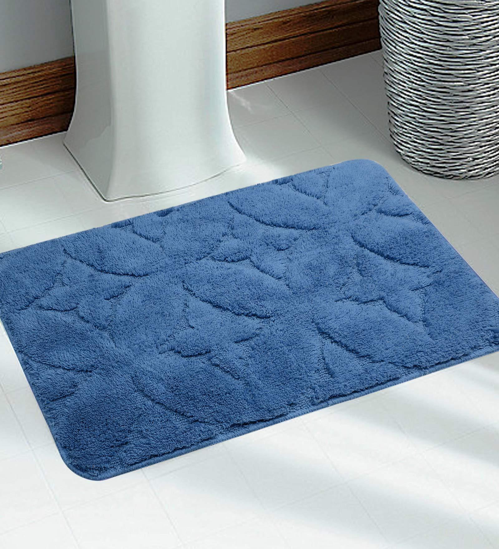 Blue Floral Cotton 32x20 Inches AntiSkid Bath Mat