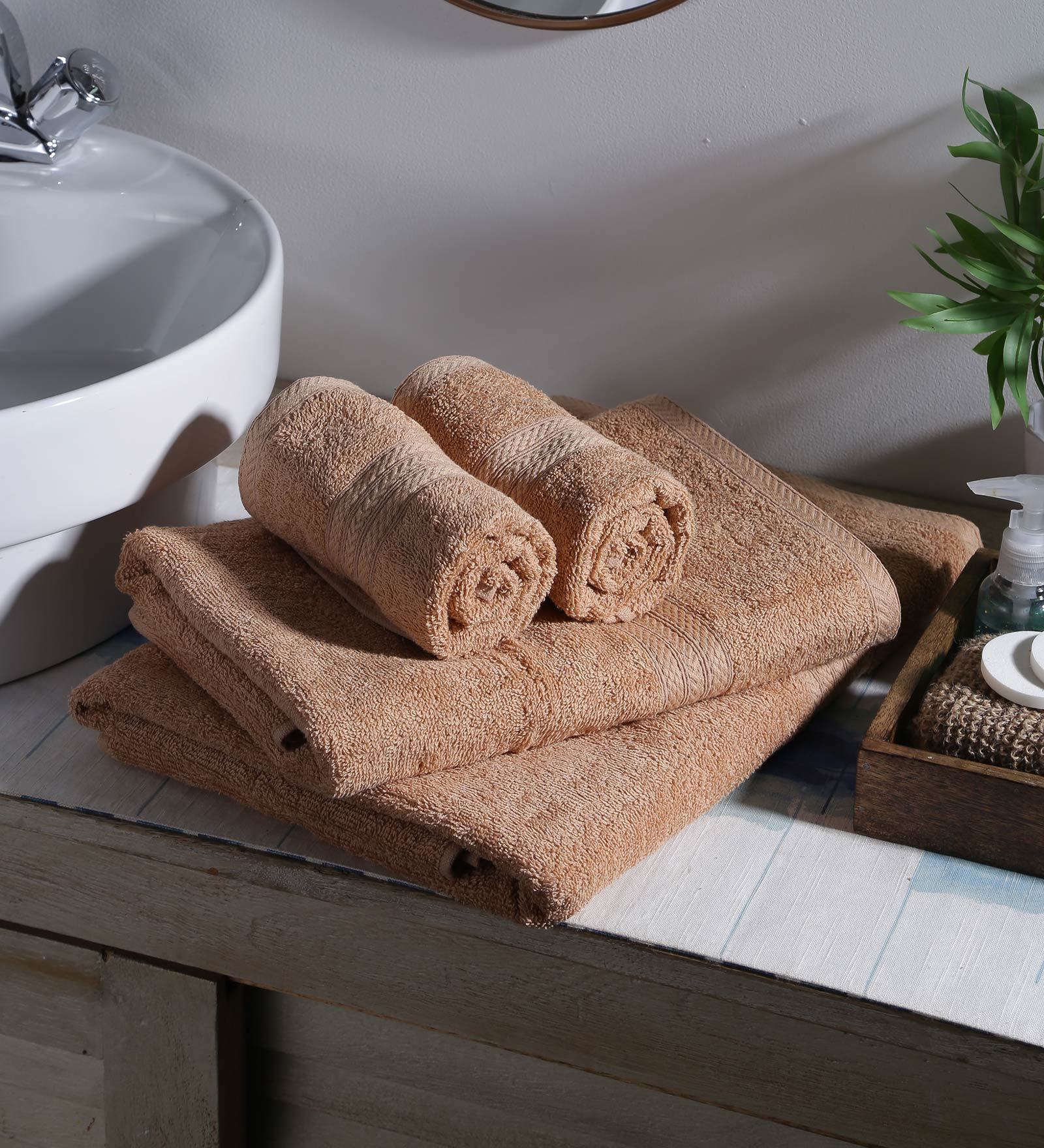 Set of 4 Brown Cotton 420 GSM Towel Sets