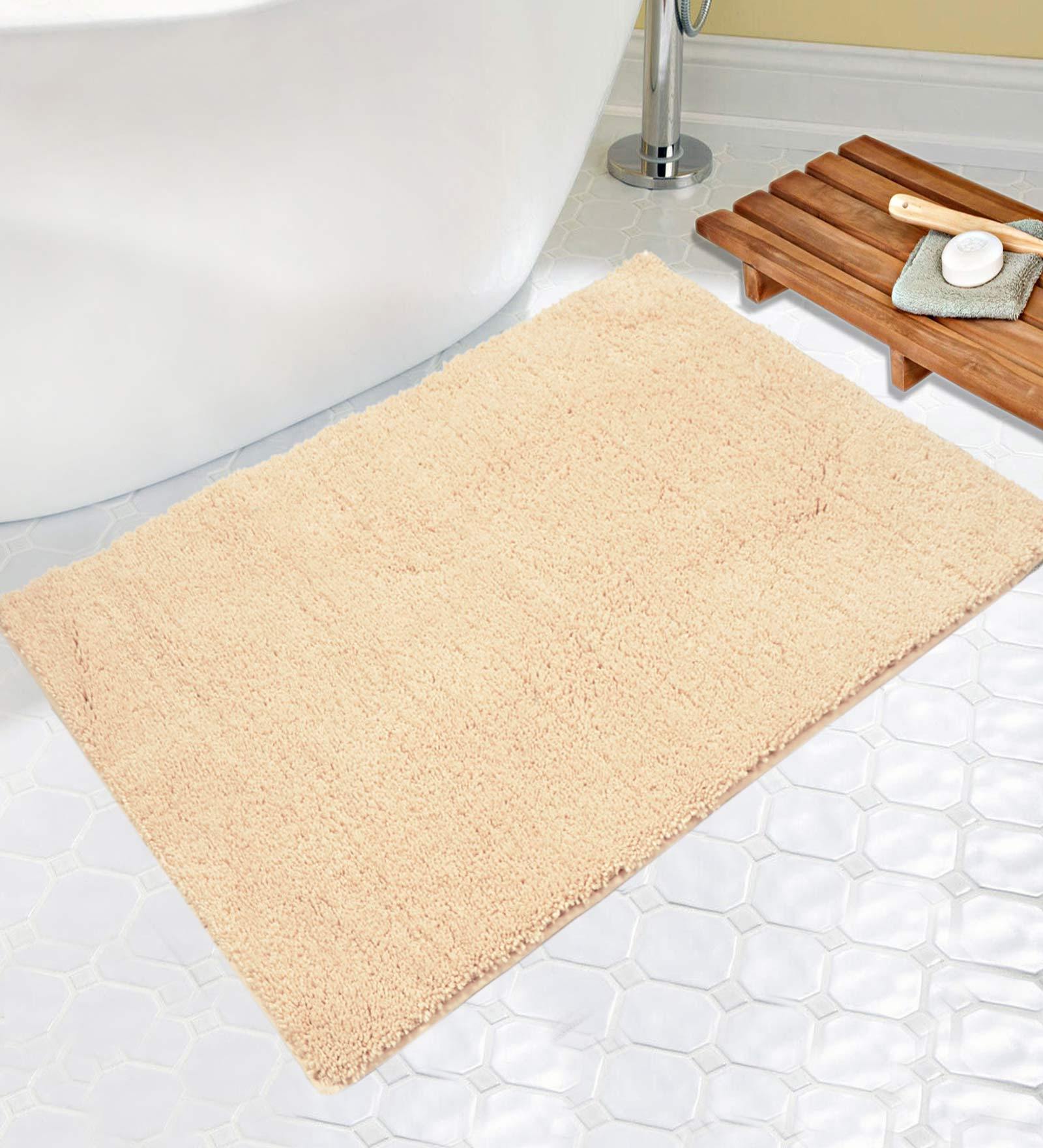 Cream Microfibre Plain Solid 40X24 Inches Antiskid Bath Mat