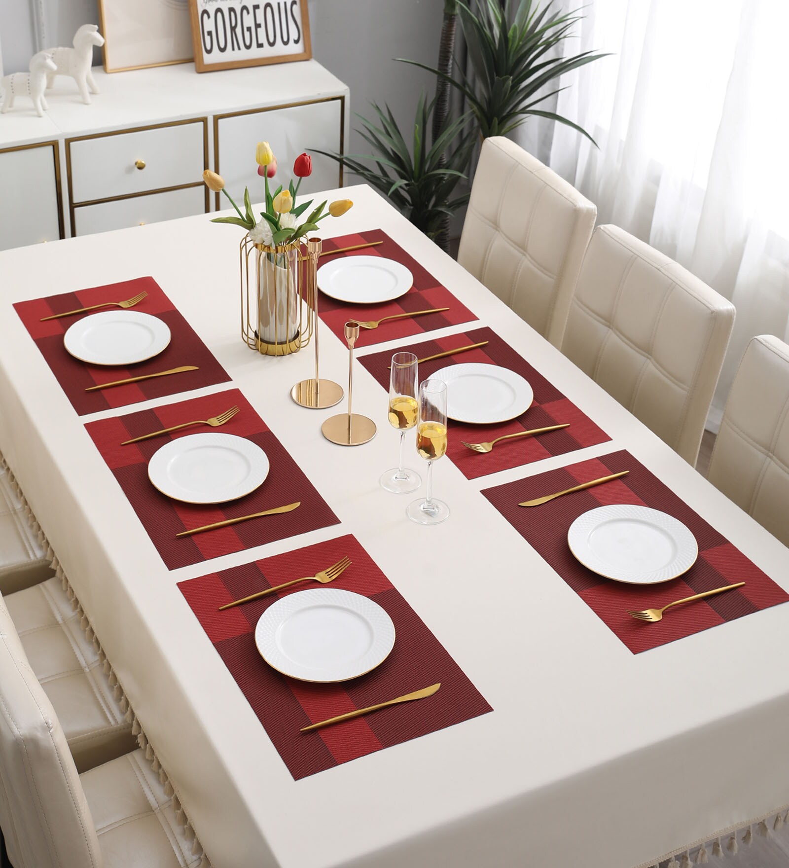 Solid Ruby Red (18x12) PVC Table Placemat (Set of 6)