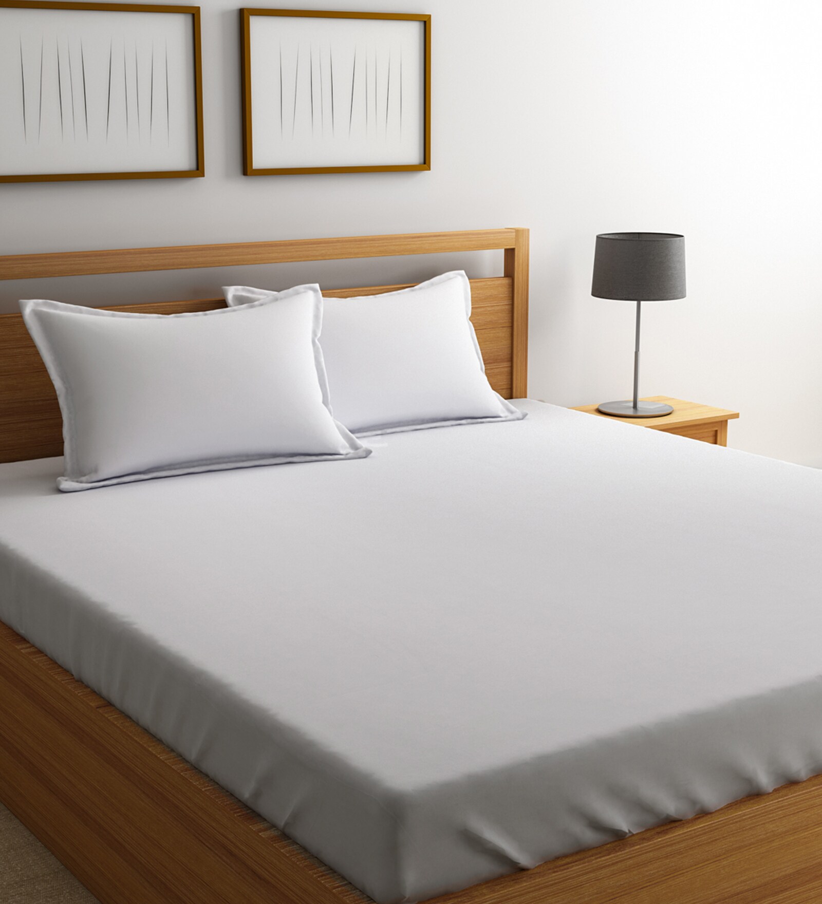 Buy Solid 800TC Cotton Queen Size Bed Sheet with 2 Pillow covers By