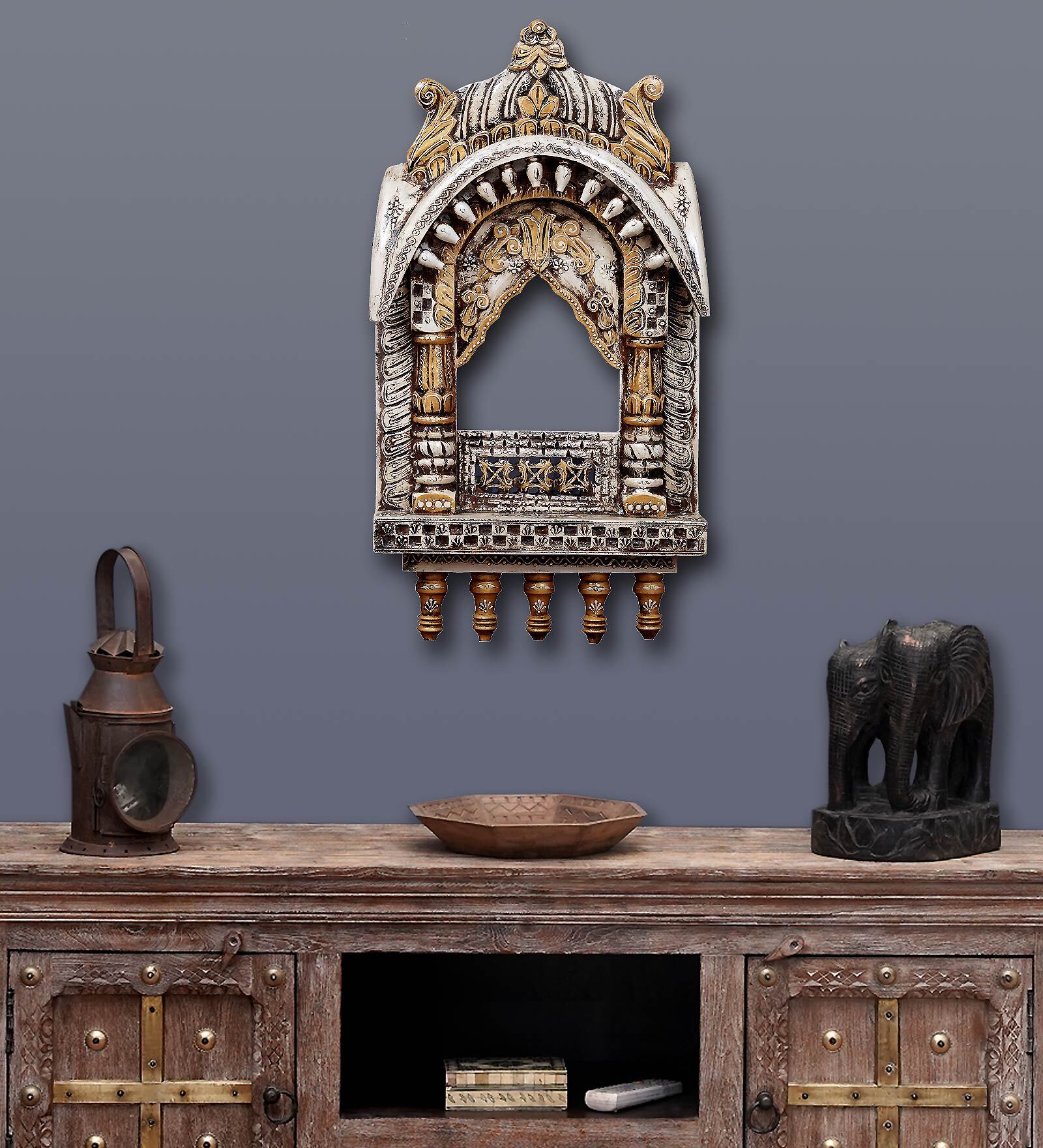 Solid Wood Chajja Jharokha in Rich Golden  Colour in Height 27''
