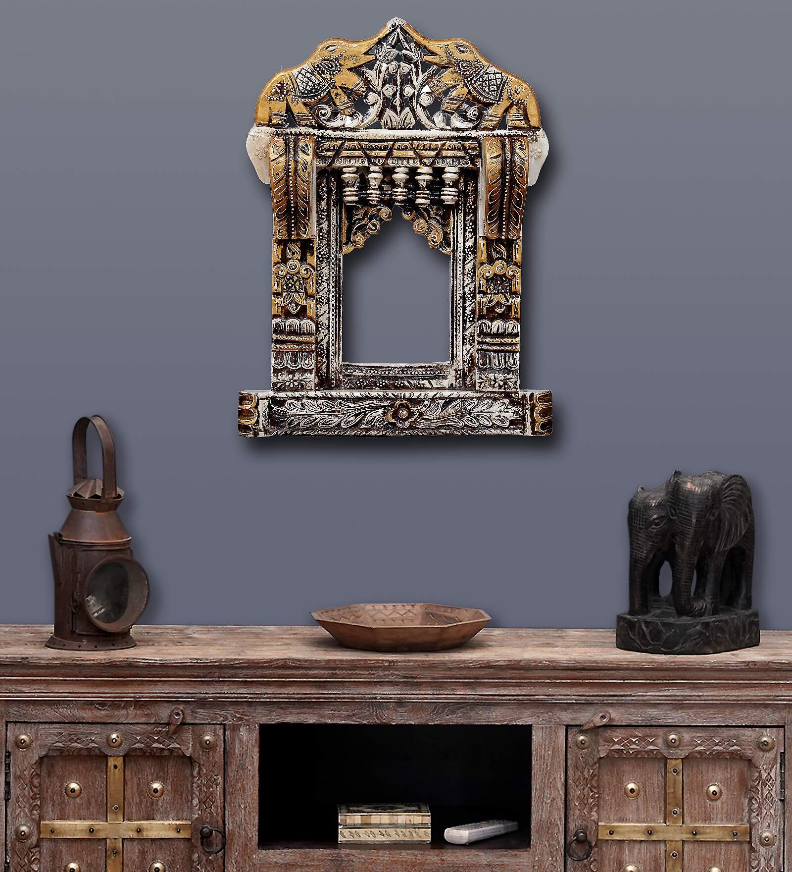 Solid Wood Elephant Jharokha in Rich Golden  Colour in Height 24''