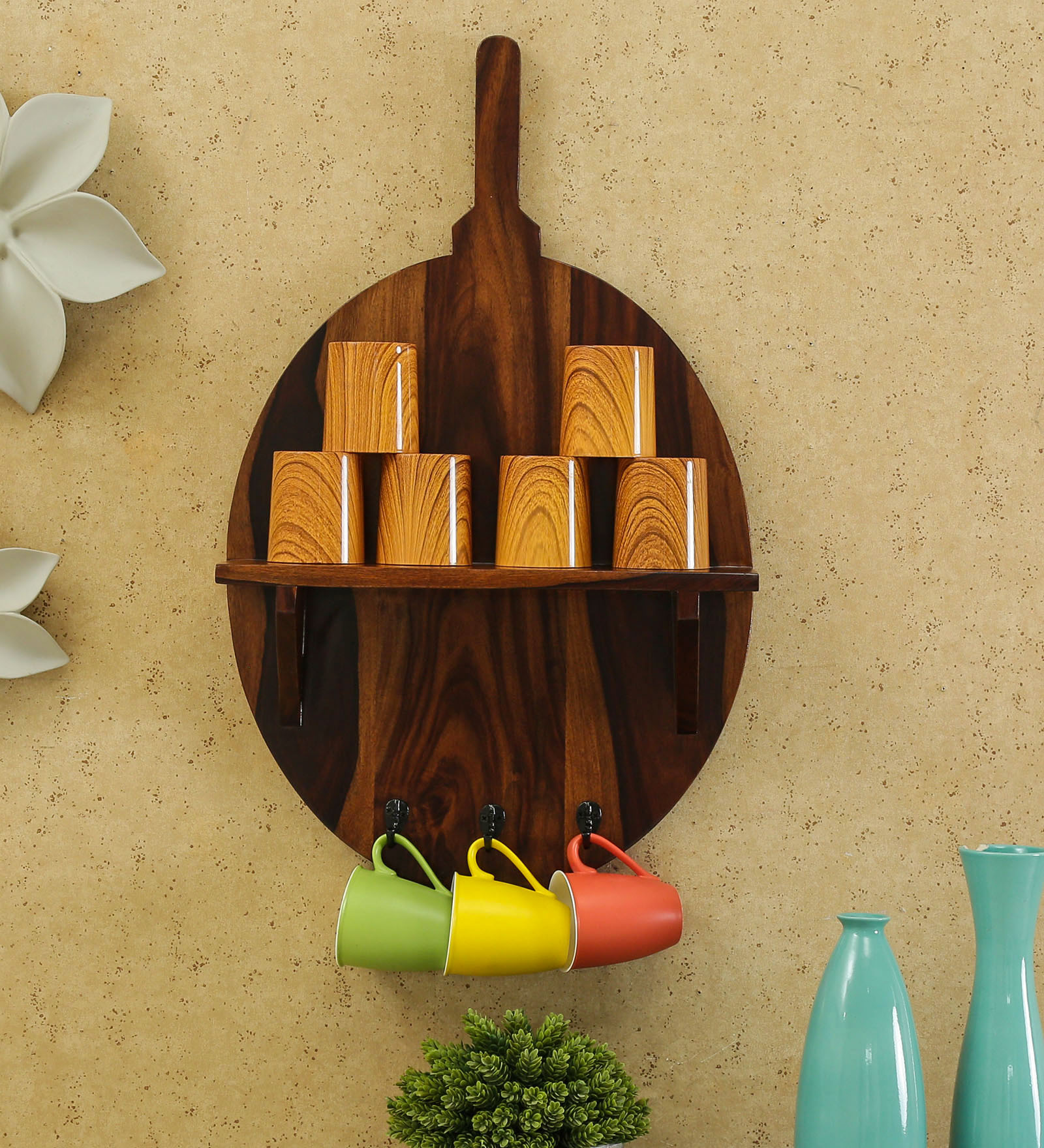 Sheesham Wood Floating Wall Shelf in Provincial Teak Finish