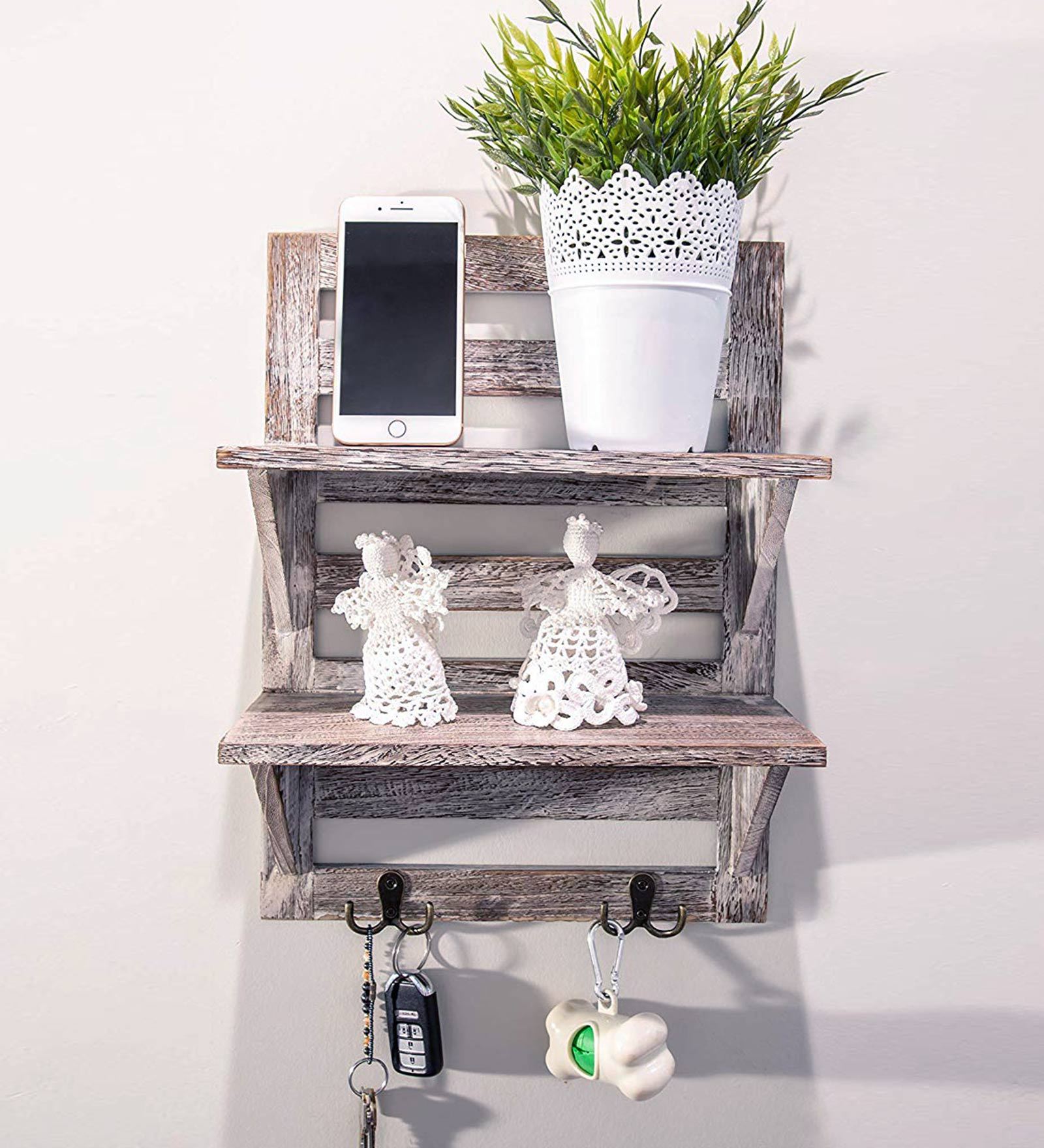 Mango Wood Floating Wallshelf in Rustic Grey Colour