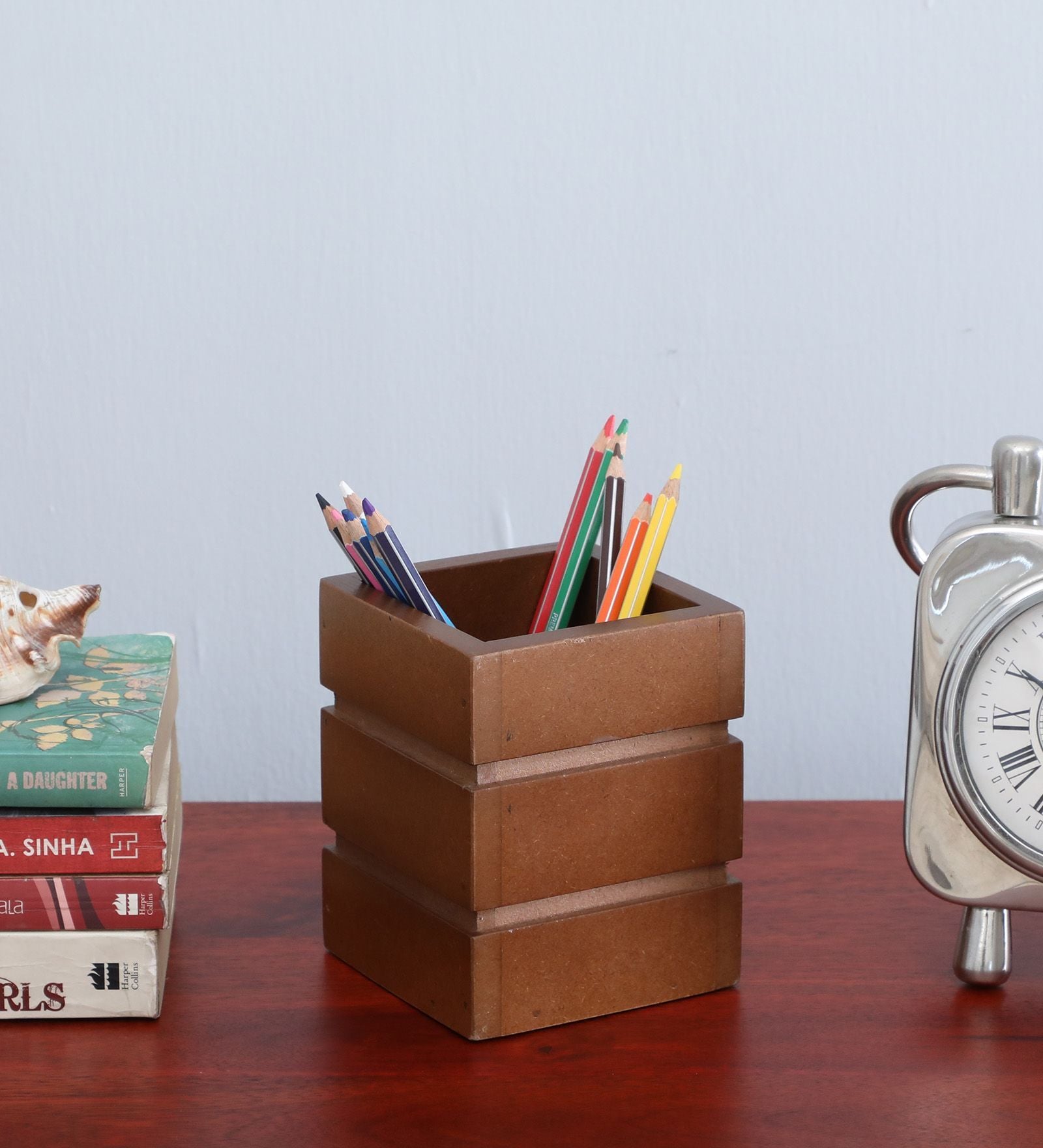 Brown Solid Wood Pen Holder