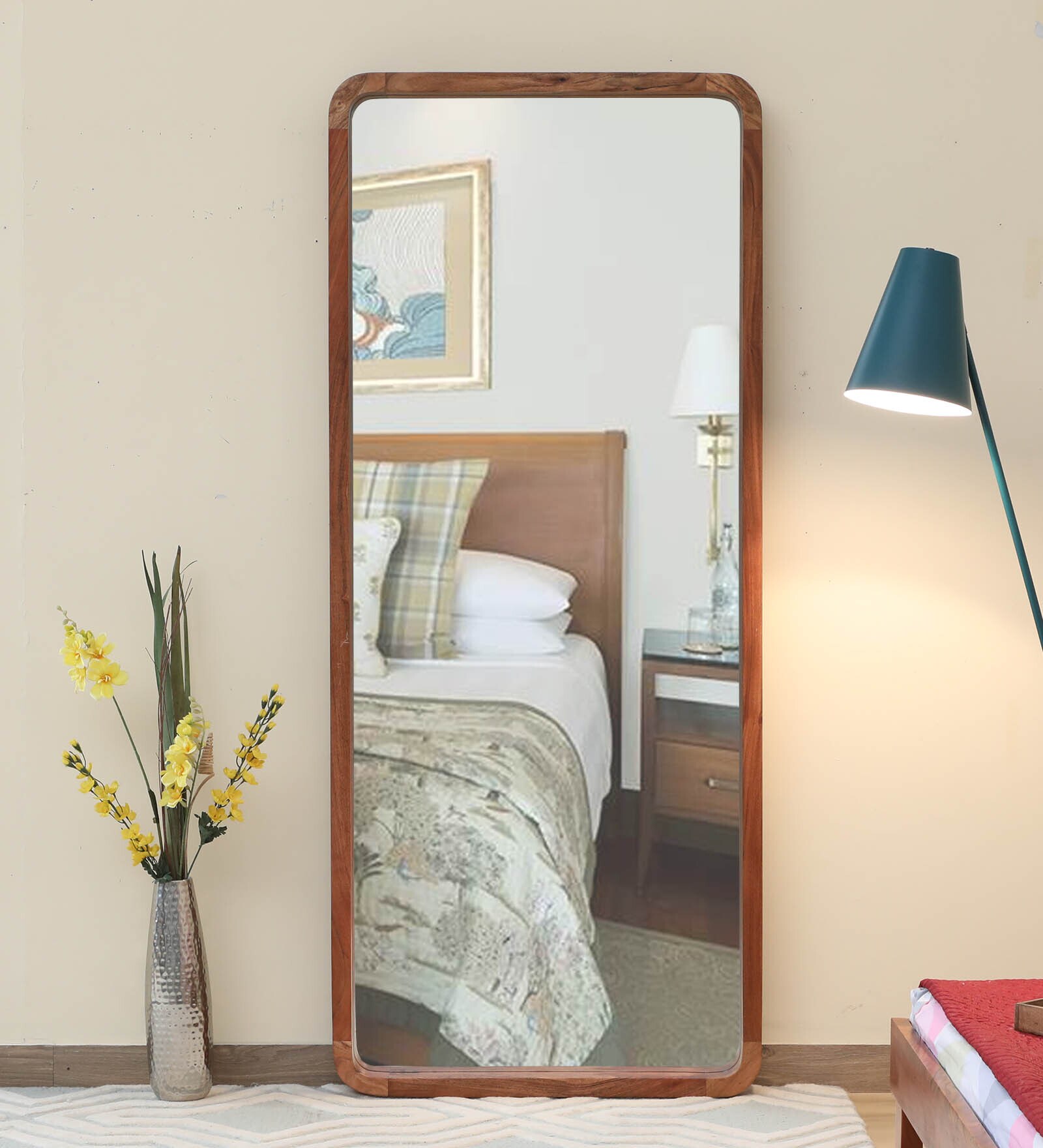 Solid Wood Rectangle Full Length Mirror in Natural Colour