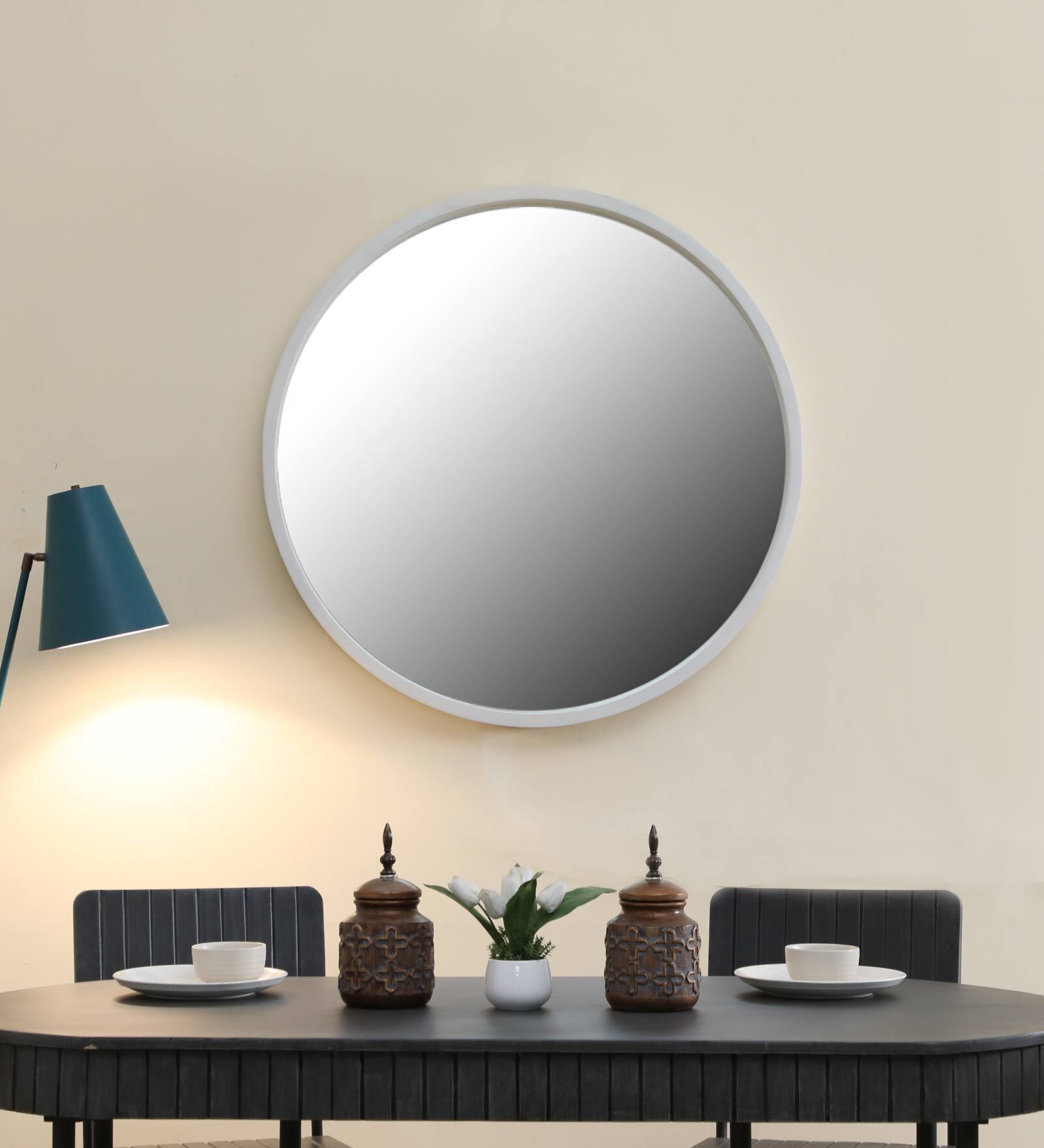 White Wood & Glass Contemporary Wall Mirror