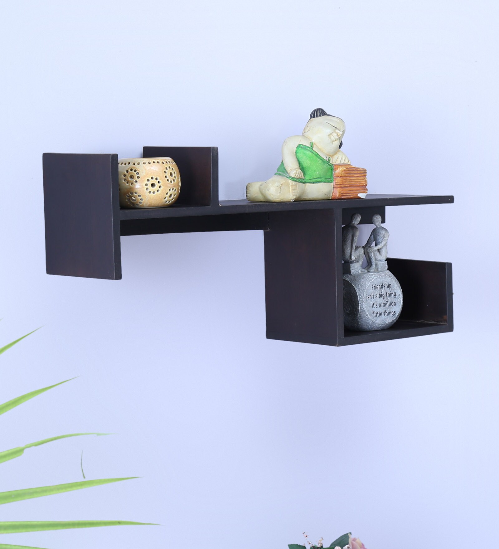 Mango Wood Floating Wall Shelf in Black Colour