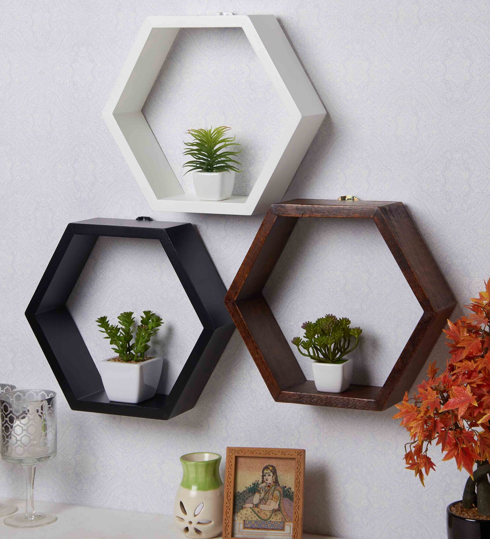Solid Wood Wall Shelf in Brown Colour