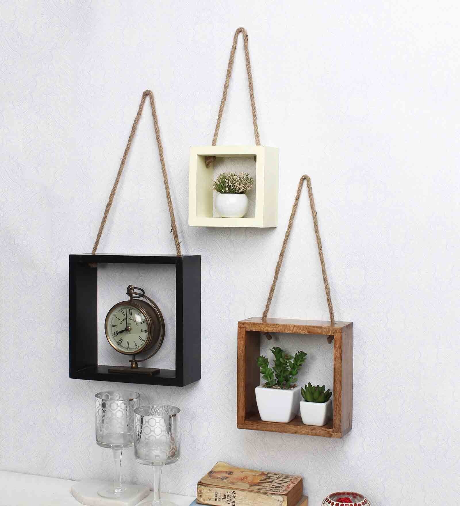 Solid Wood Wall Shelf in Multicolour