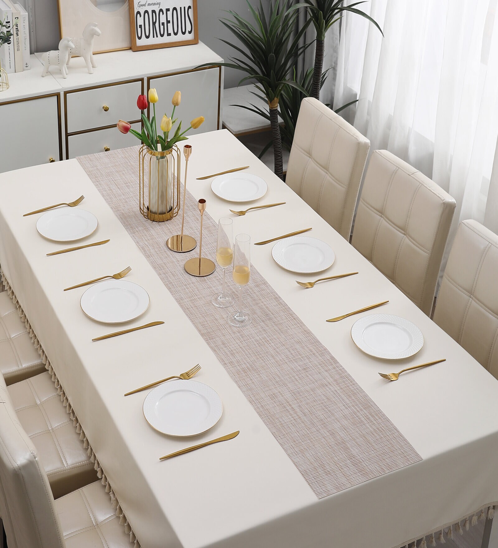Solid Beige (71 x12) PVC Table Runner