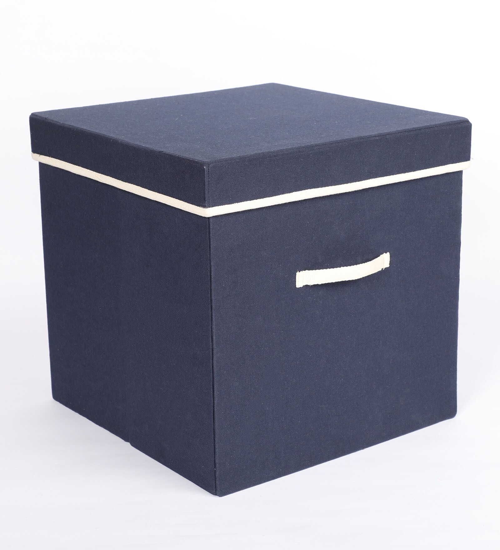 Navy Blue Canvas & Mdf Wardrobe Box (L: 14, W: 14, H: 14 Inches)