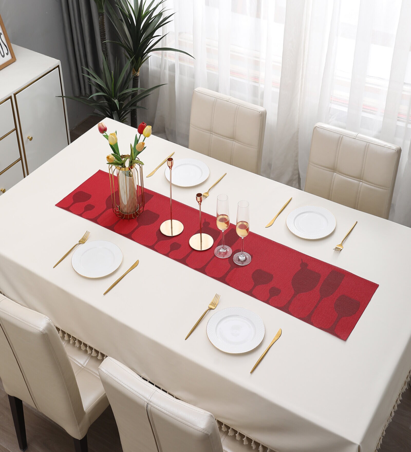 Abstract Red (53 x12) PVC Table Runner