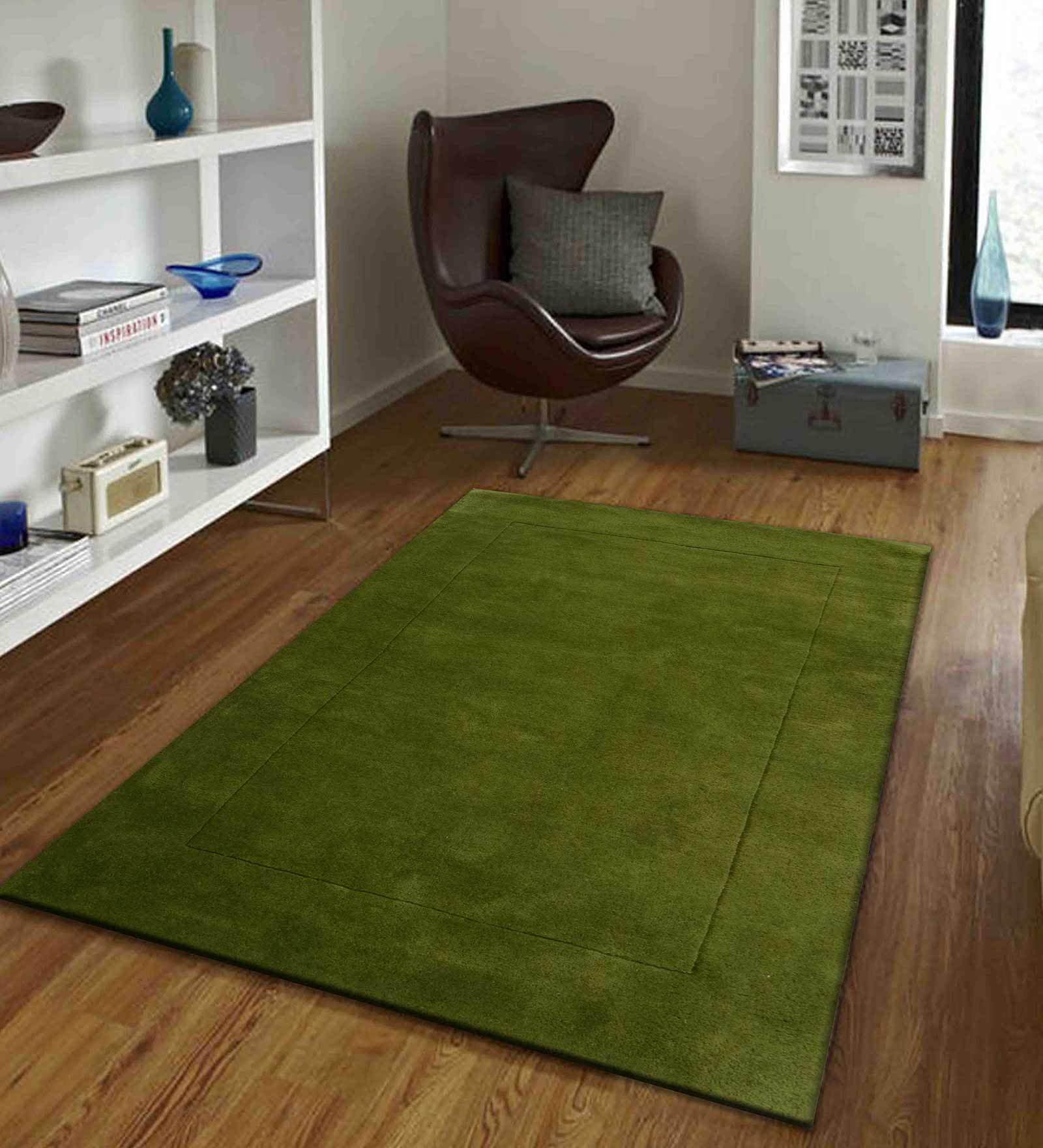 Green Wool Solid 4 x 6 Feet Hand Tufted Carpet