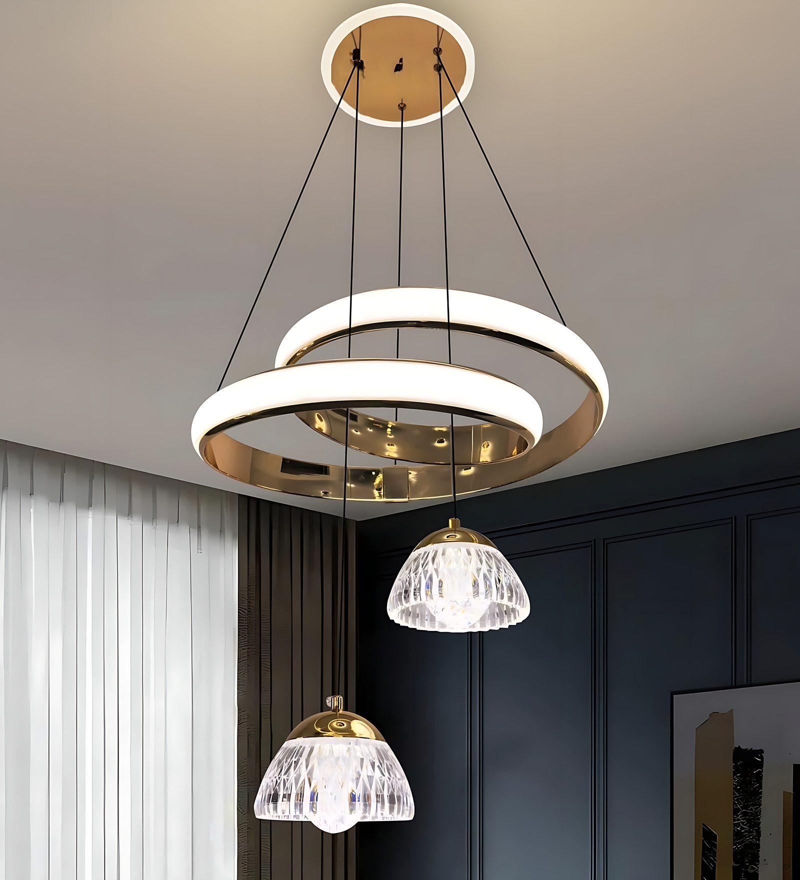 Solis Modern LED Chandelier | Google & Alexa Compatible Smart Ceiling Light | 3 Light Modes (Warm/Natural/Cool White) | Luxury Lighting for Home & Office | 1Year Warranty