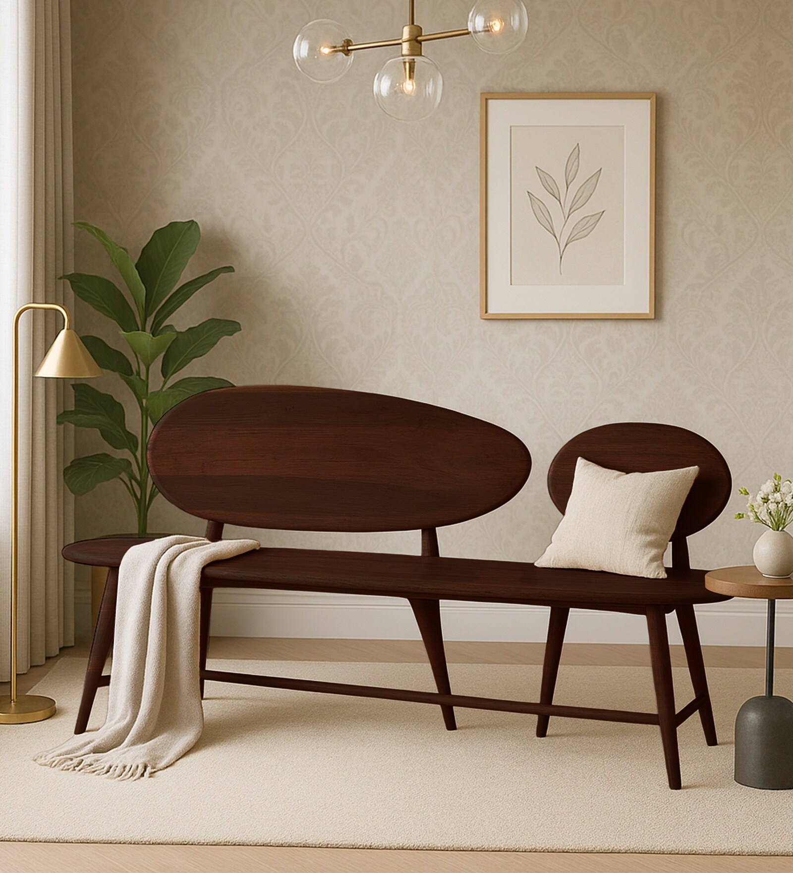 Solis Sheesham Wood Designer Bench In Walnut Finish Solis Sheesham Wood Designer Bench In Walnut Finish