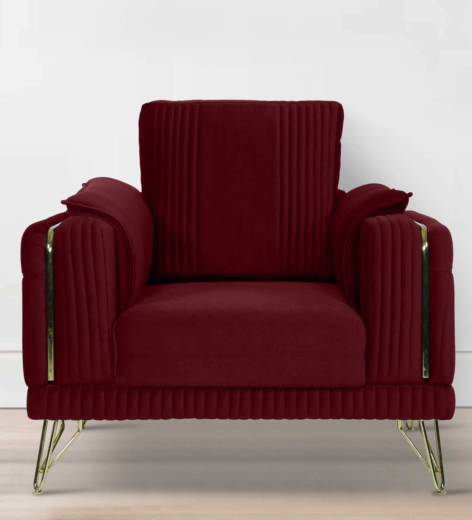 Solitaire Velvet 1 Seater Sofa in Berry Red Colour