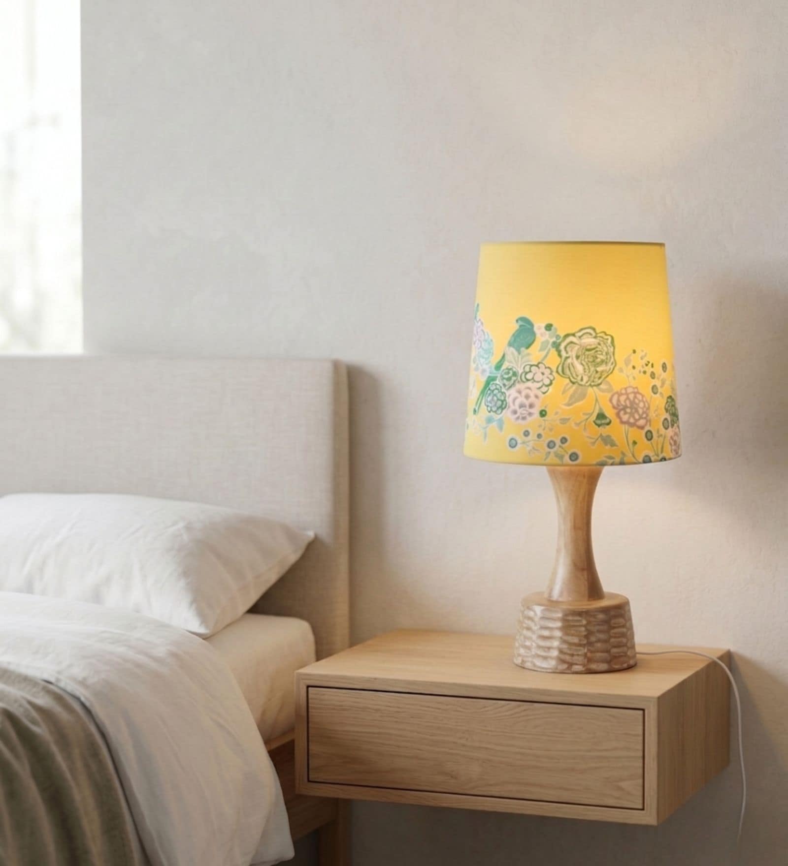 Yellow Soma Handcrafted Natural Wood Table Lamp
