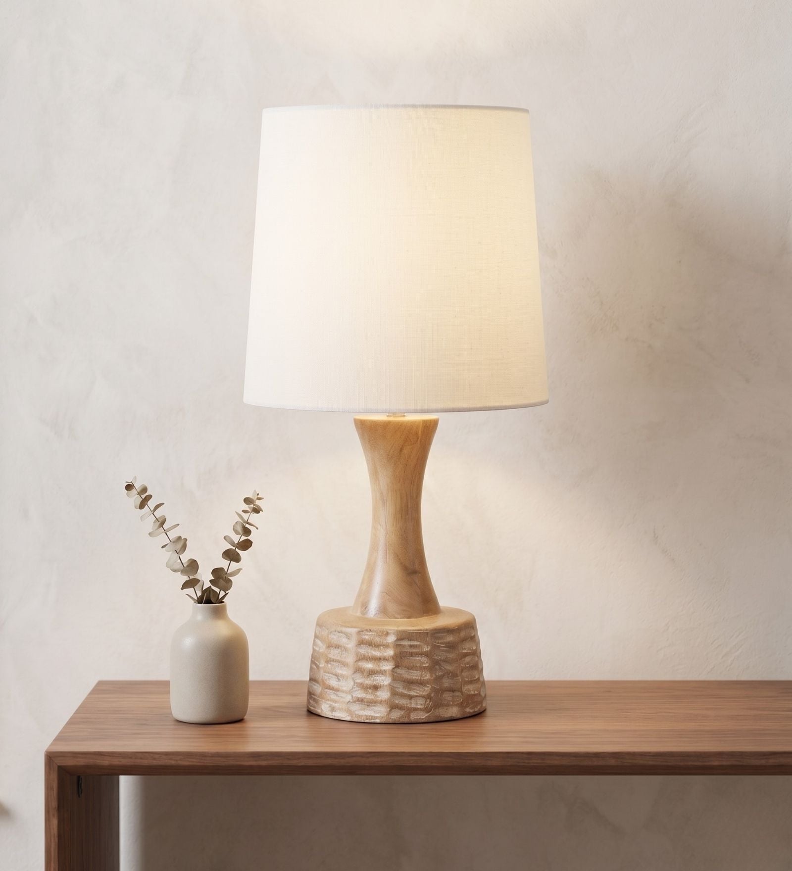 White Soma Handcrafted Natural Wood Table Lamp