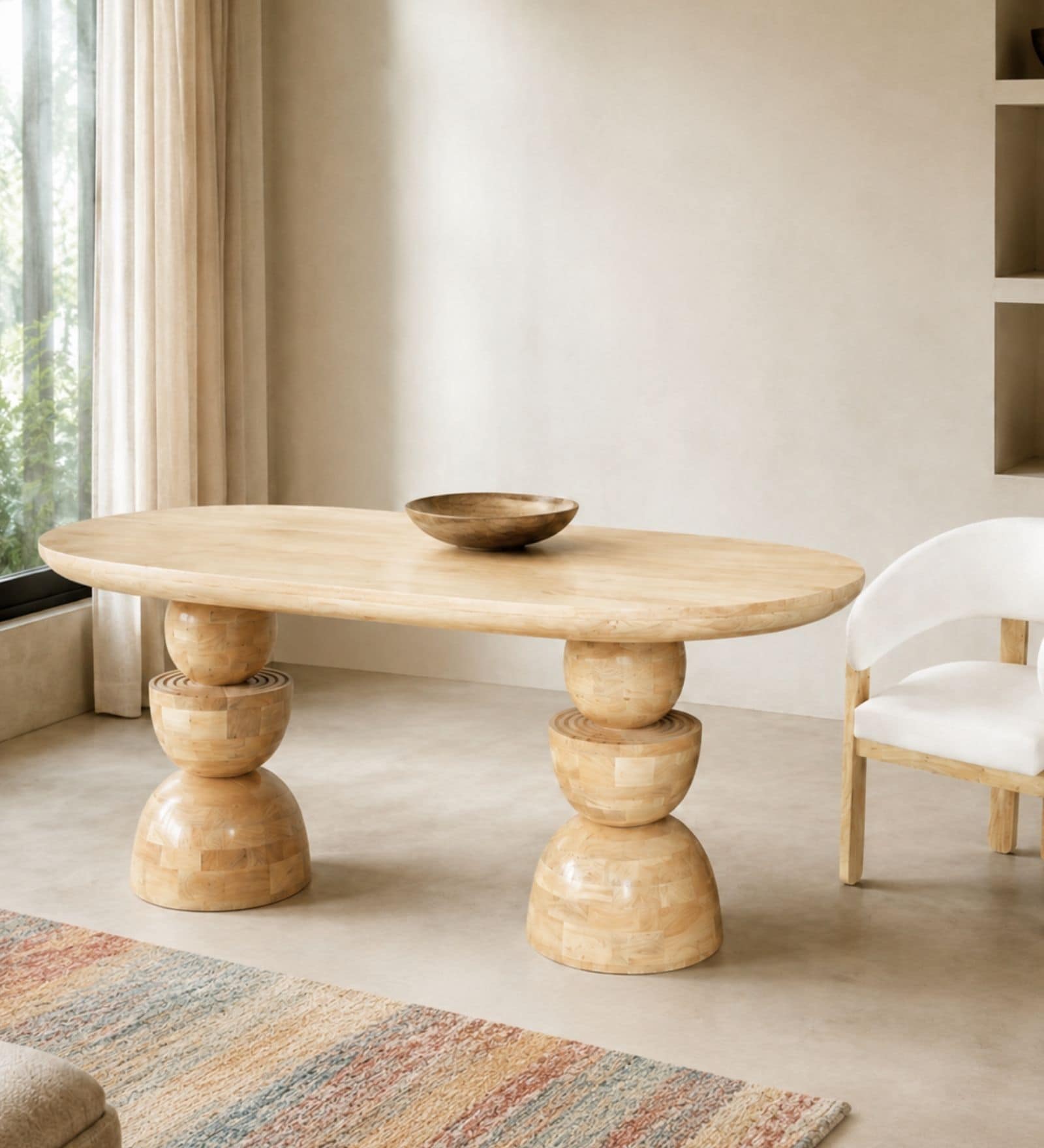 Somany Wooden 4 Seater Dining Table Set In Natural Bleach Finish