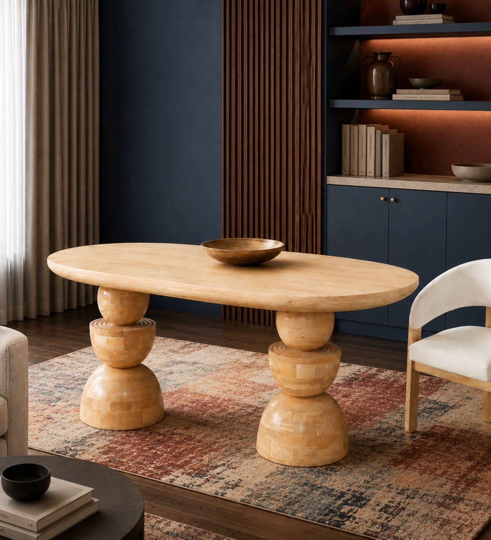 Somany Wooden 6 Seater Dining Table Set In Natural Bleach Finish
