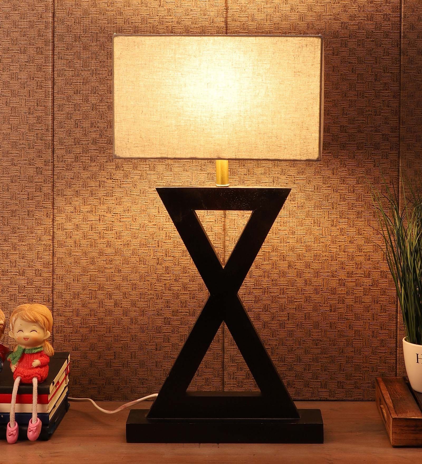 Soomin Grey Fabric Shade Table Lamp With Natural Base -