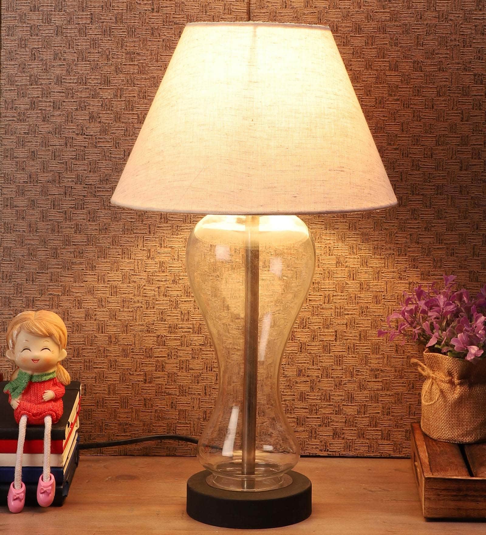 Margie Pink Fabric Shade Night Lamp With Glass Base