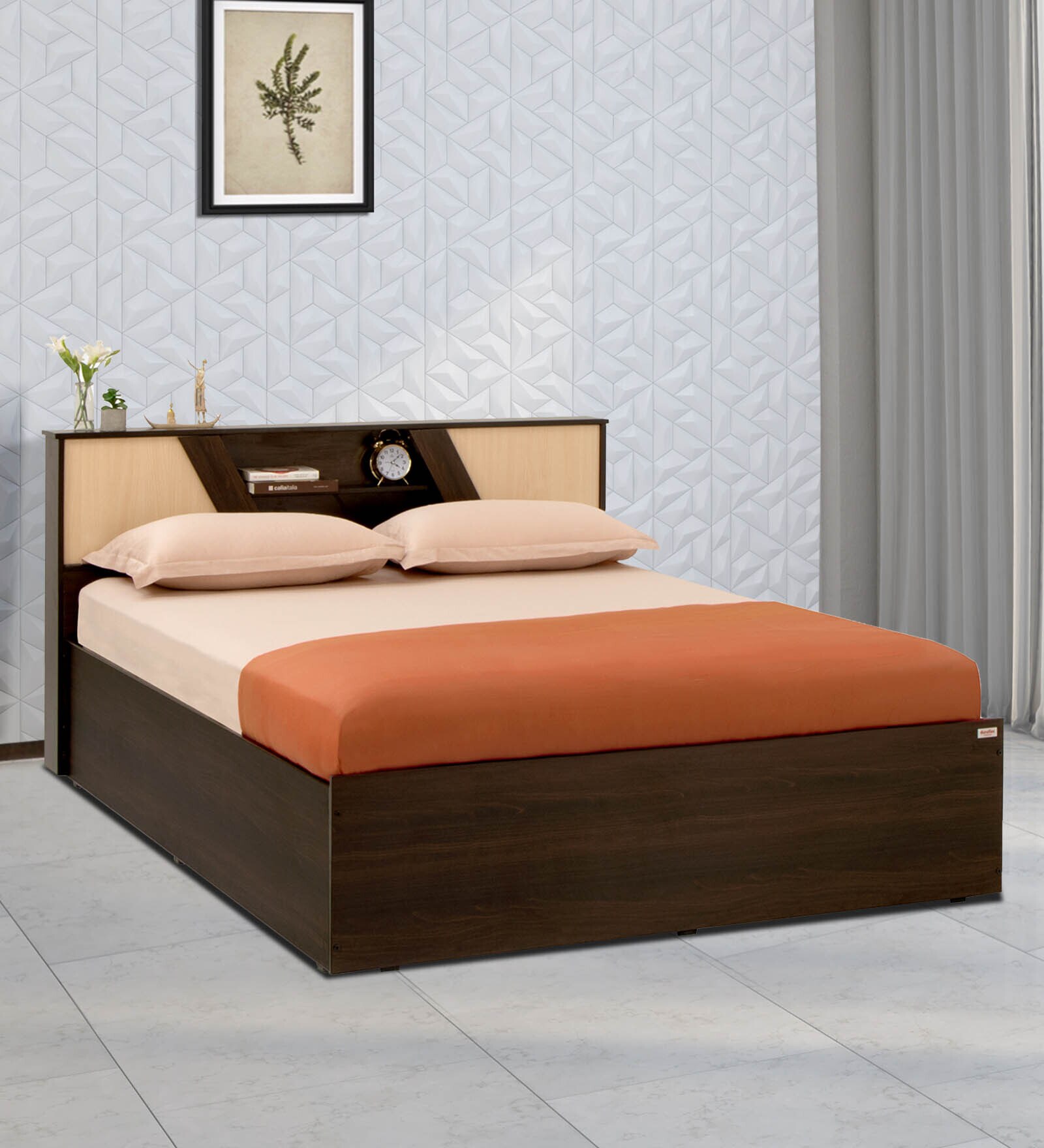 Buy Soothe Queen Size Bed in Brown Finish with Box Storage at 50 OFF