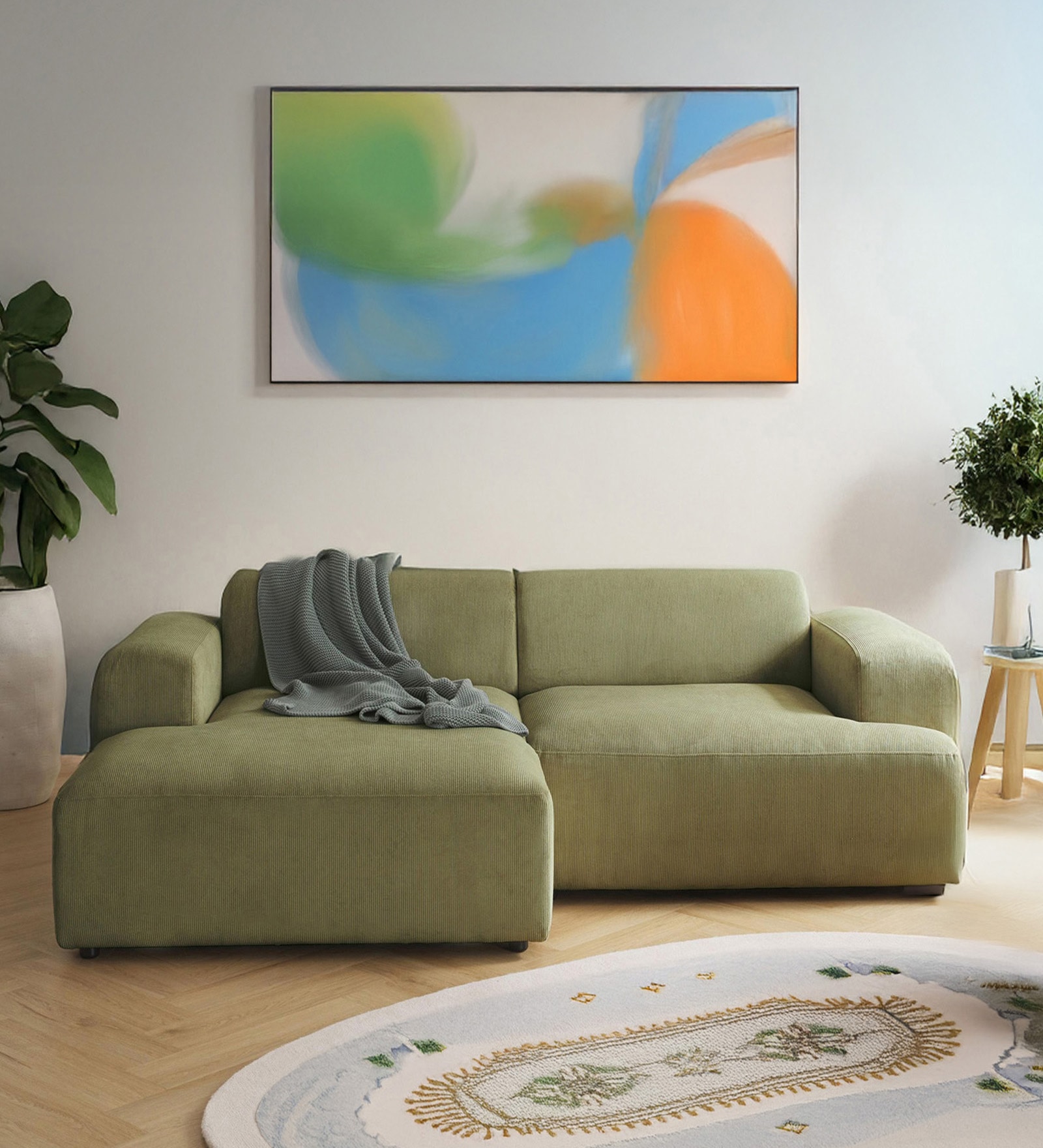 Sophisticated Comfort Corduroy 2 Seater RHS Sofa In Green Colour