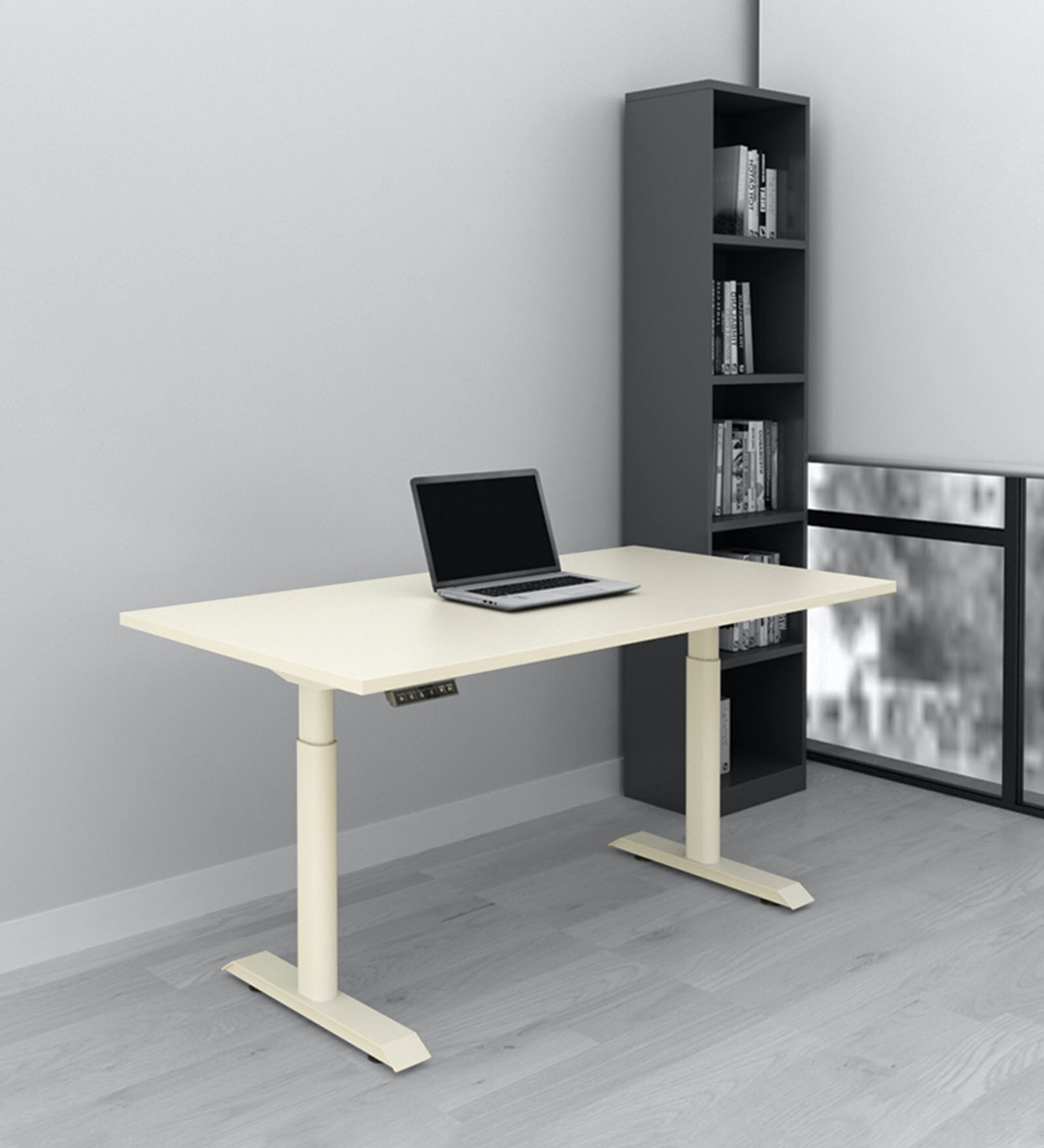 Office Table in Everest White Finish with Adjustable Height