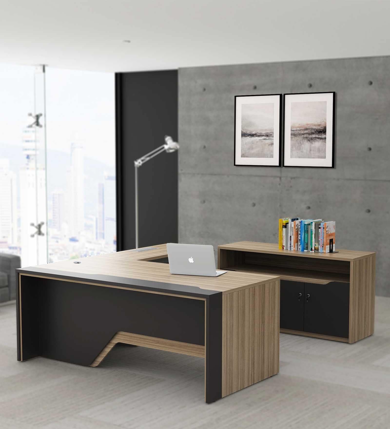 Executive Desk in Dual Finish with Right Storage