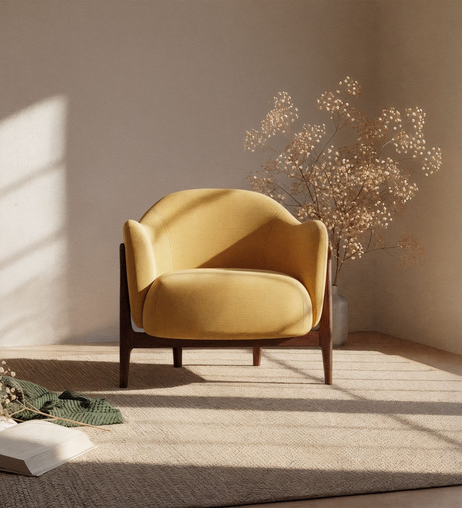 Sosen Suede Lounge Chair In Yellow Colour