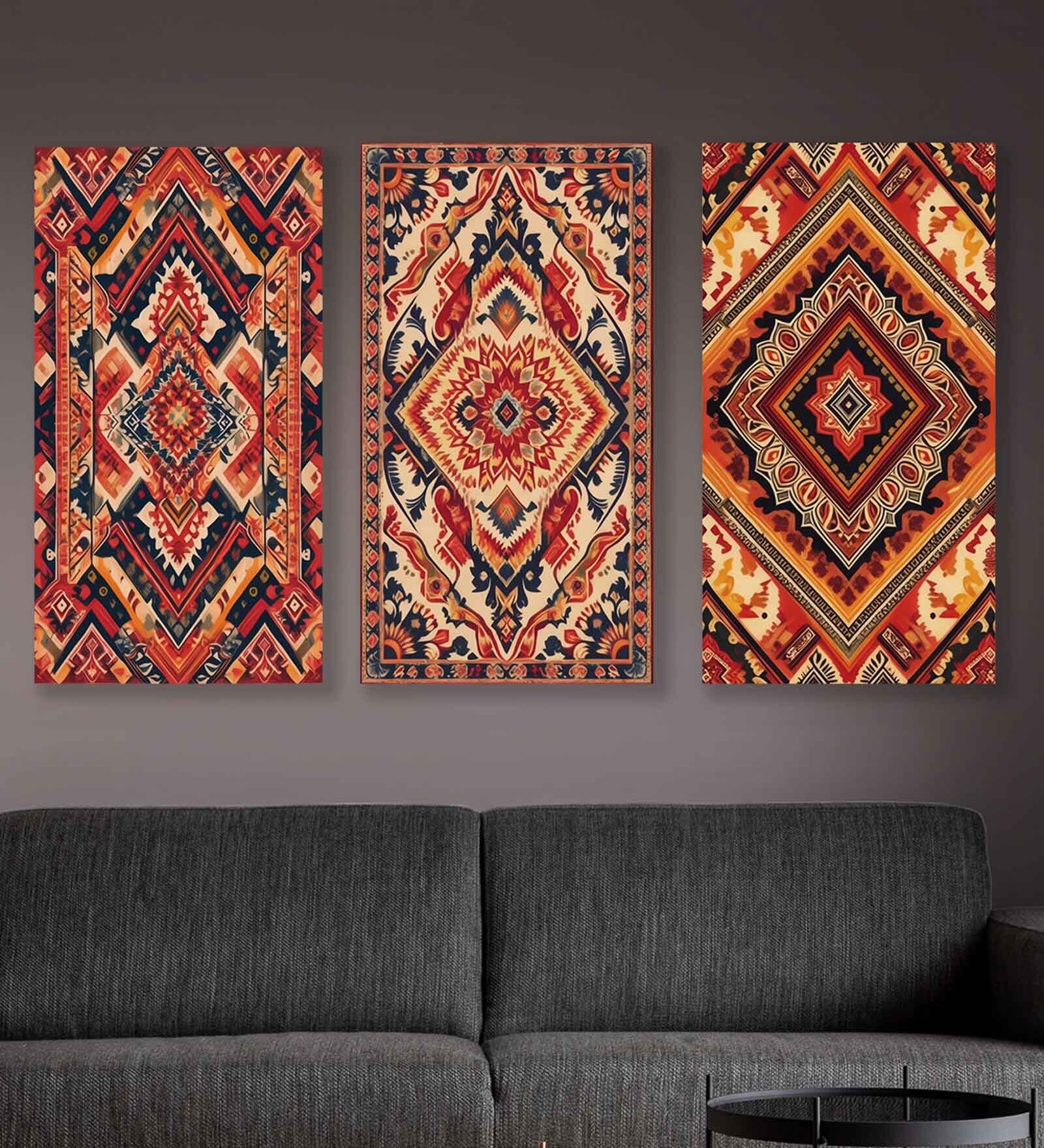 Geometric Canvas Art Set of 3 Printed Wall Painting Stretch Canvas Frame
