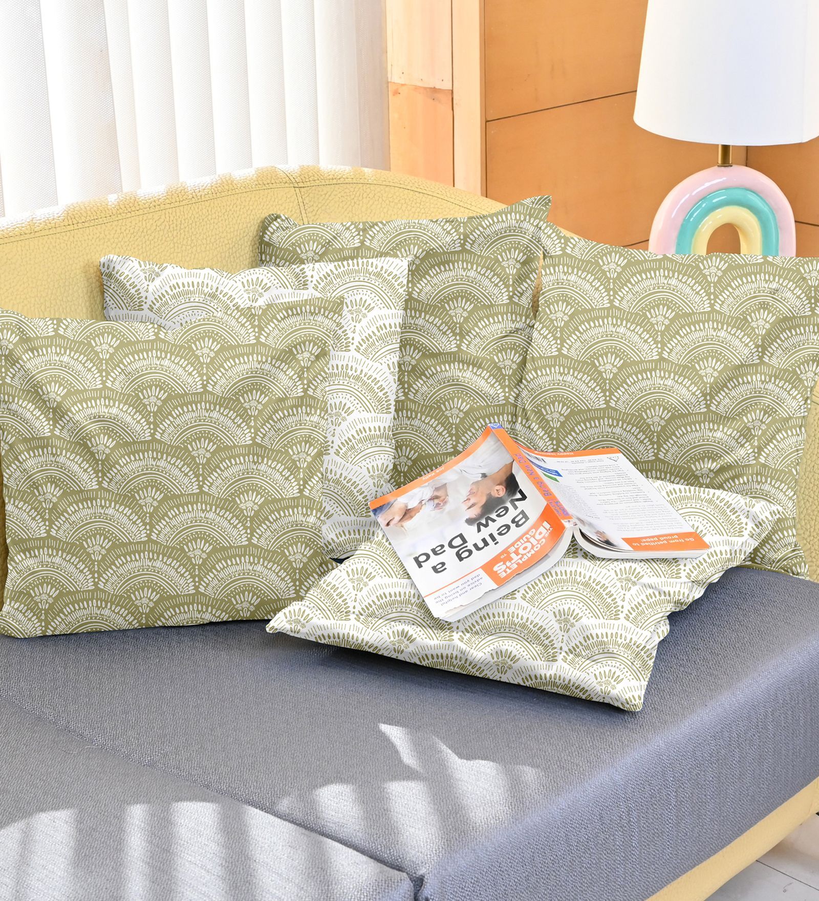 Soybean & White Microfiber Floral 16X16 Inches Cushion Covers Set Of 5