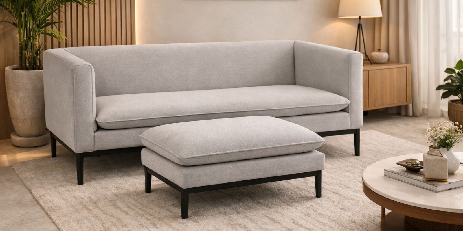 Sofa With Ottoman In Grey Colour