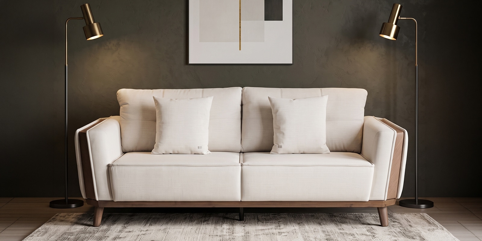 ELEGENCE Upholstery 3 Seater Sofa In Light Beige Colour ELEGENCE Upholstery 3 Seater Sofa In Light Beige Colour
