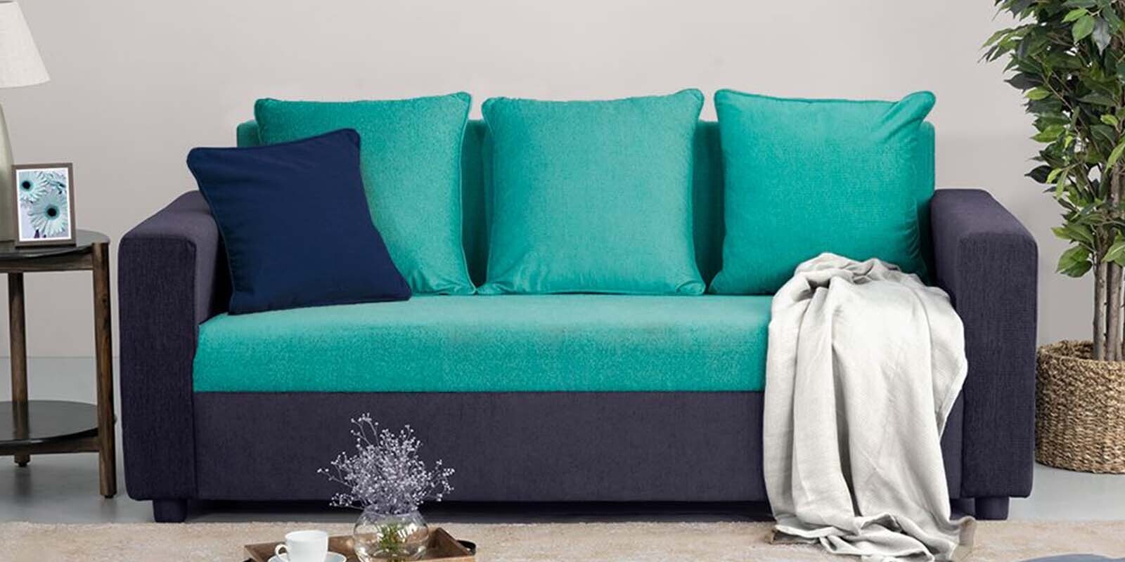 Buy Solatio Fabric 3 Seater Sofa In Anchor Grey & Sky Green Colour at