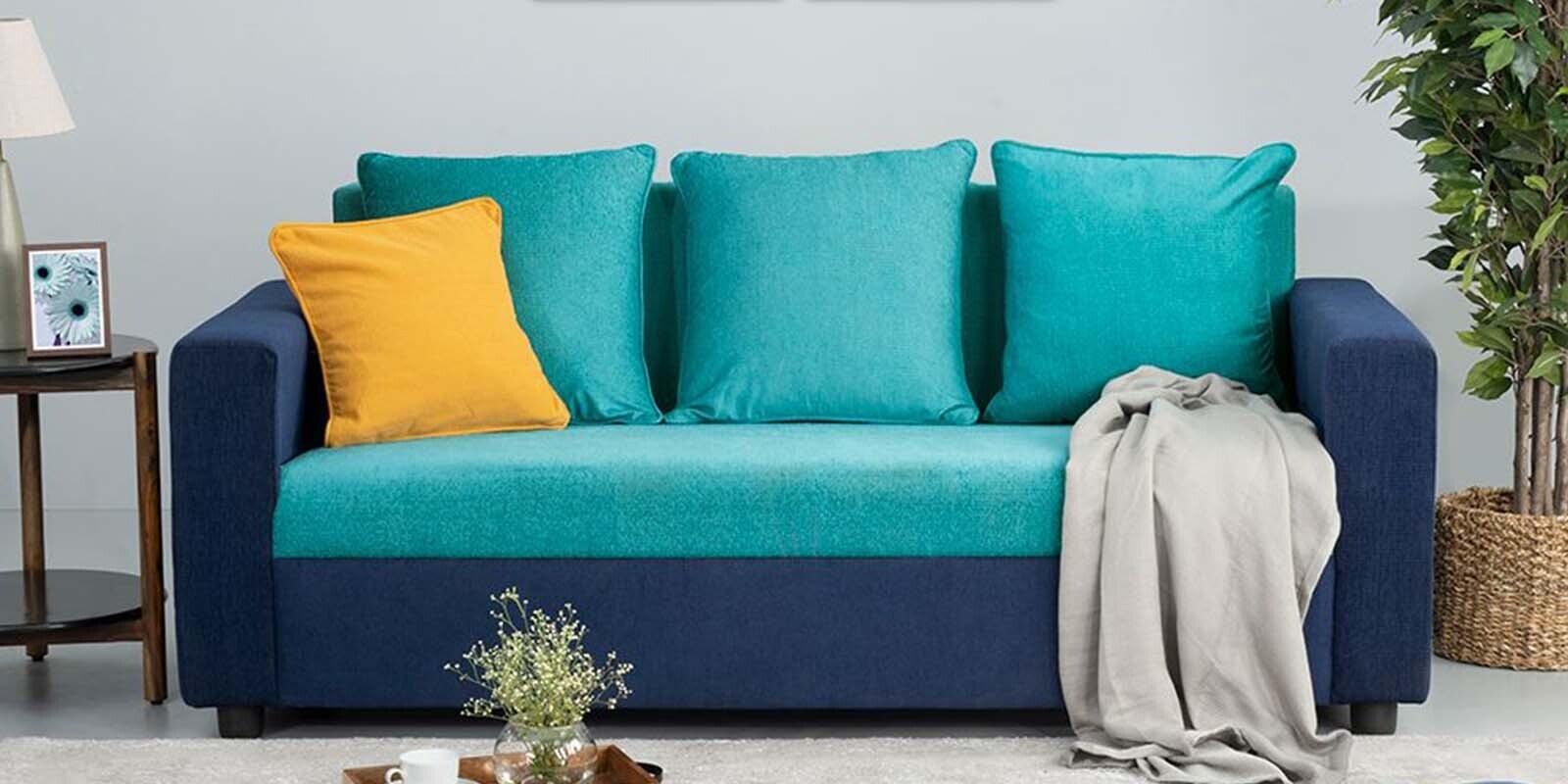 Buy Solatio Fabric 3 Seater Sofa In Dark Blue & Sky Green Colour at 16