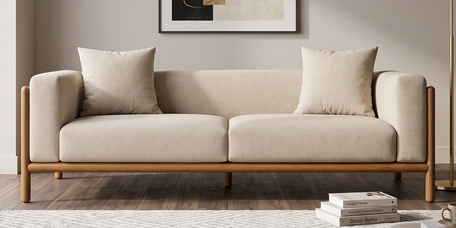 Solene Sleen Wooden Frame 3 Seater Sofa In Leather Fabric