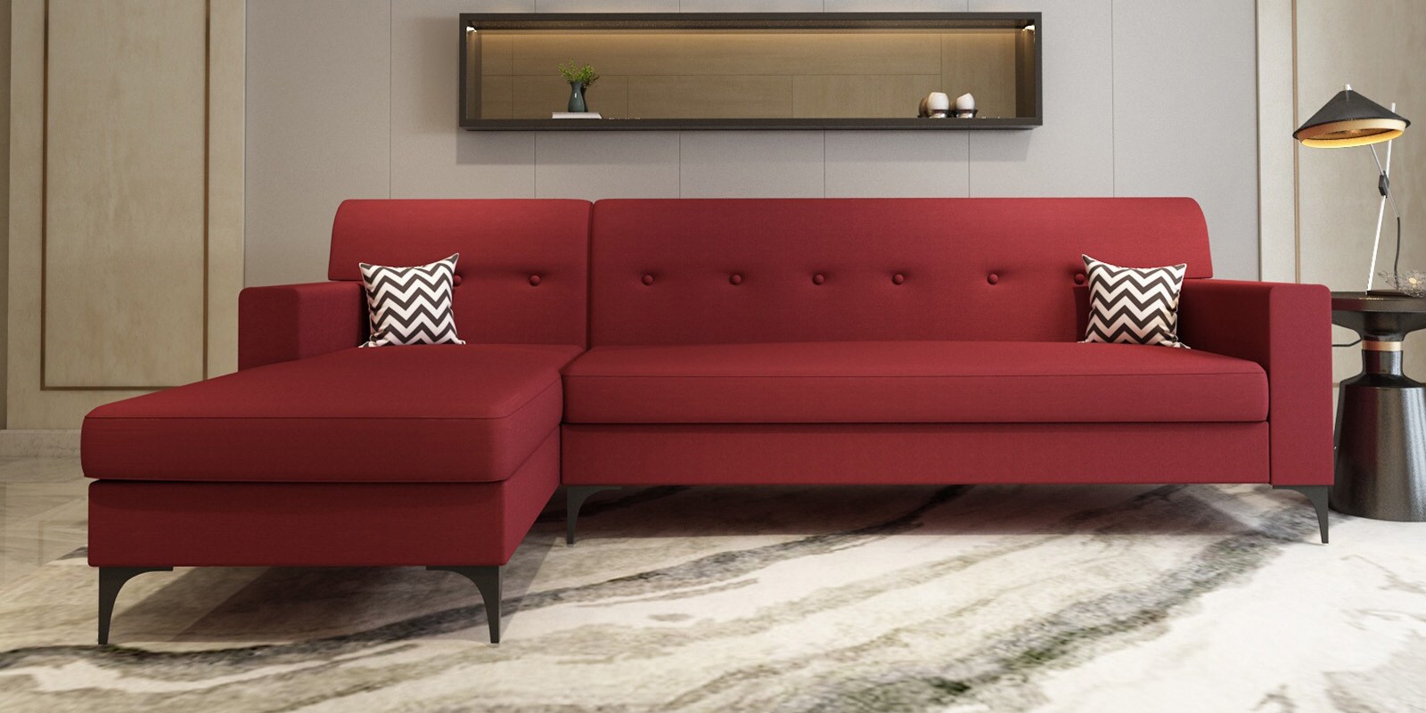 Solitaire Fabric 5 Seater RHS Sofa Sectional In Maroon Colour