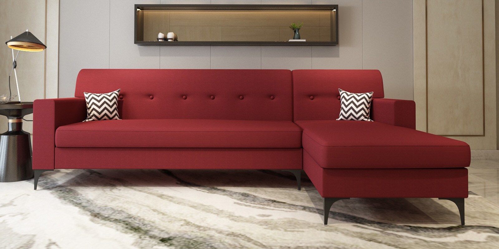 Solitaire Fabric 5 Seater LHS Sofa Sectional in Maroon Colour