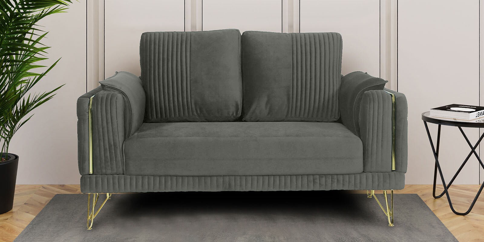 Solitaire Velvet 2 Seater Sofa In Grey Colour