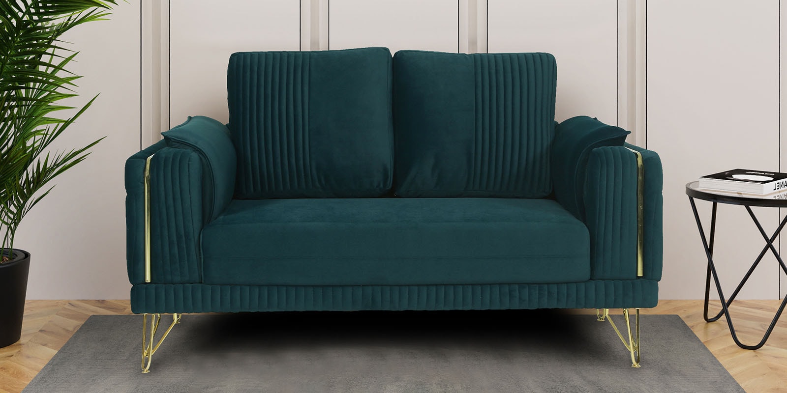 Solitaire Velvet 2 Seater Sofa in Teal Blue Colour Solitaire Velvet 2 Seater Sofa in Teal Blue Colour